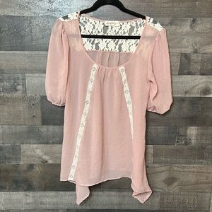 Cute Pink Sheer With Cream Lace Scrapbook Blouse
